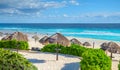 Cancun beach in mexico with umbrellas