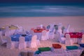 Cancun caribbean beach, chairs and tables at evening, Riviera Maya, Mexico Royalty Free Stock Photo