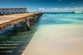 Cancun idyllic caribbean beach and wooden pier, Riviera Maya, Mexico Royalty Free Stock Photo