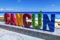 Cancun, Mexico. Dolphin Beach Playa Delfines. Resort town sign.