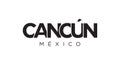 Cancun in the Mexico emblem. The design features a geometric style, vector illustration with bold typography in a modern font. The