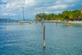 CANCUN, MEXICO - JANUARY 10, 2018: Unidentified people swimming in a beautiful caribbean beach isla mujeres with clean Royalty Free Stock Photo