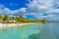 CANCUN, MEXICO - JANUARY 10, 2018: Unidentified people swimming in a beautiful caribbean beach isla mujeres with clean Royalty Free Stock Photo