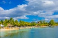 CANCUN, MEXICO - JANUARY 10, 2018: Unidentified people swimming in a beautiful caribbean beach isla mujeres in Mexico Royalty Free Stock Photo