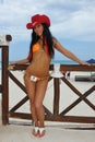 CANCUN, MEXICO - MAY 03: Model poses outside during semi-finals IBMS 2014