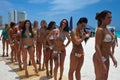 CANCUN, MEXICO - MAY 03: Models lineup outside during semi-finals rehearsal IBMS 2014 Royalty Free Stock Photo