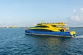 Cancun, Mexico - September 13, 2021: Ultramar ferry traveling with tourists from Cancun to Isla Mujeres Royalty Free Stock Photo