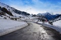 Candanchu snow road in Huesca on Pyrenees