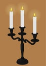 Black vintage candelabrum with three white candles vector illustration