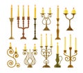 Candelabrum or candlestick with burning candle set