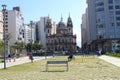 Candelaria church building with peoples around close to Museu do AmanhÃ£ building, Arts museum of Rio de Janeiro, PraÃ§a MauÃ¡