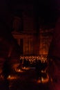 Candels along the Siq (narrow gorge, main entrance to the ancient city Petra) during Petra by Night, Jordan. Al Khazneh temple ( Royalty Free Stock Photo