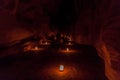 Candels along the Siq (narrow gorge, main entrance to Petra) during Petra by Night, Jord