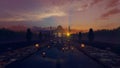 Candels Floating In Front Of Taj Mahal Against Magical Sunrise, Cam Fly