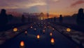 Candels Floating In Front Of Taj Mahal Against Magical Sunrise