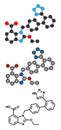 Candesartan hypertension drug molecule. Stylized 2D renderings and conventional skeletal formula. Royalty Free Stock Photo