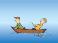 Men are swimming in boat. Vector drawing Royalty Free Stock Photo