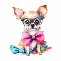 Brighten Up Your Day: Cute Chihuahua Pup in a Colorful Headband and Bandana AI Generated