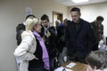 Candidate for mayor of Khimki opposition Evgeniya Chirikova communicates with the politician Alexei Navalny, who came in her