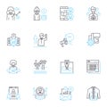 Candidate Selection linear icons set. Qualifications, Experience, Interviews, Assessments, Skills, Background, Education Royalty Free Stock Photo
