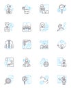 Candidate Selection linear icons set. Qualifications, Experience, Interviews, Assessments, Skills, Background, Education Royalty Free Stock Photo