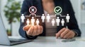 Candidate Selection Process Representation with Person Icons and Approval or Rejection Marks in a Business Setting Royalty Free Stock Photo