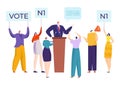 Candidate speech campaign meeting with people, vector illustration. Speaker election to goverment, president. Political