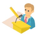 Candidate speech icon isometric vector. Election candidate behind the rostrum