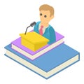 Candidate speech icon isometric vector. Election candidate behind the rostrum