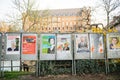 Candidats electoral campaign poster near polling station during first round of