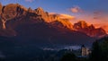Sunrise in the Dolomites at Candide, Veneto, Italy on August 10, 2020 Royalty Free Stock Photo