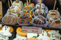Candied Caramel Apples for sale on counter