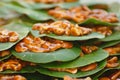 Candied Cashew Nuts on a Leaf