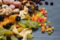 Candied dried mixed assortment of exotic fruits Royalty Free Stock Photo