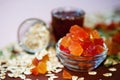 Candied fruit, oatmeal, honey. Royalty Free Stock Photo