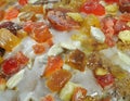 Candied fruit and peel as decoration on cake macro