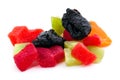 Candied fruits. Dried plum, pear and pineapple. Royalty Free Stock Photo