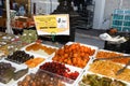 Candied fruits selection made with crystallised sugar. Sweet treats candied fruits at market Royalty Free Stock Photo