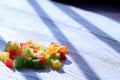 Candied fruits on the white table. Sweets Royalty Free Stock Photo