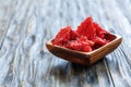 Candied hibiscus flowers.