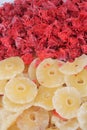 Candied hibiscus flowers and dried pineapple
