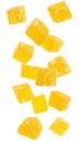 Candied Lemon Cubes Falling on Transparent Background Royalty Free Stock Photo