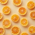 Candied orange slices on a pastel background, top view flat lay