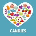 Candies and caramel sweets poster for confectionery or candy shop.