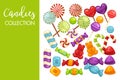 Candies and caramel sweets poster for confectionery or candy shop. Royalty Free Stock Photo