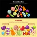 Candies and caramel sweets poster template for confectionery or candy shop.