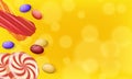 Candies Different Shapes on Yellow Background.