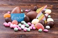 Candies with Easter card. Royalty Free Stock Photo