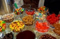 Candies in glass jars in candy shop Royalty Free Stock Photo