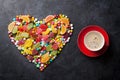 Candies, jelly and marmalade heart and coffee Royalty Free Stock Photo